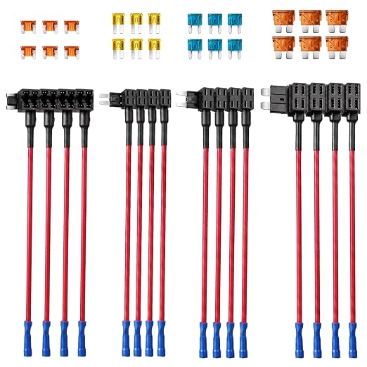 TMH 16 Pcs 12V Add-a-Circuit Fuse Tap Kit, 4 Types Standard Mini Micro2 Low by TMH