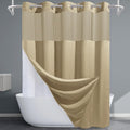 Beige Long No Hook Shower Curtain with Snap in Liner,230GSM Waffle Weave Shower Curtains for Bathroom,71W x 86H
