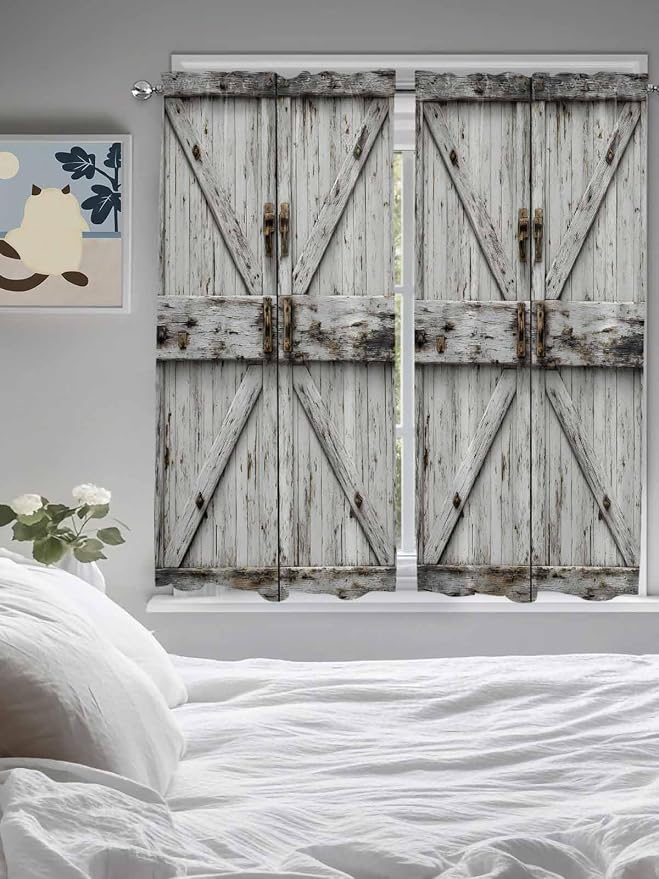 Vintage Gate Living Room Curtains 72 Inches length, Farmhouse Wooden Grain - Image 5