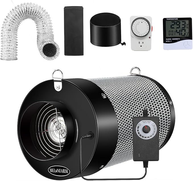 MELONFARM Air Filtration Kit 4", Built-in 14cm Fan Low Nois Carbon Filter by MELONFARM