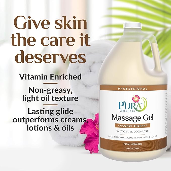 Coconut Therapy Massage Gel, Pura Wellness Massage Gel, Professional Deep Tissue Therapy, Coconut, Unscented, Recovery, 128oz