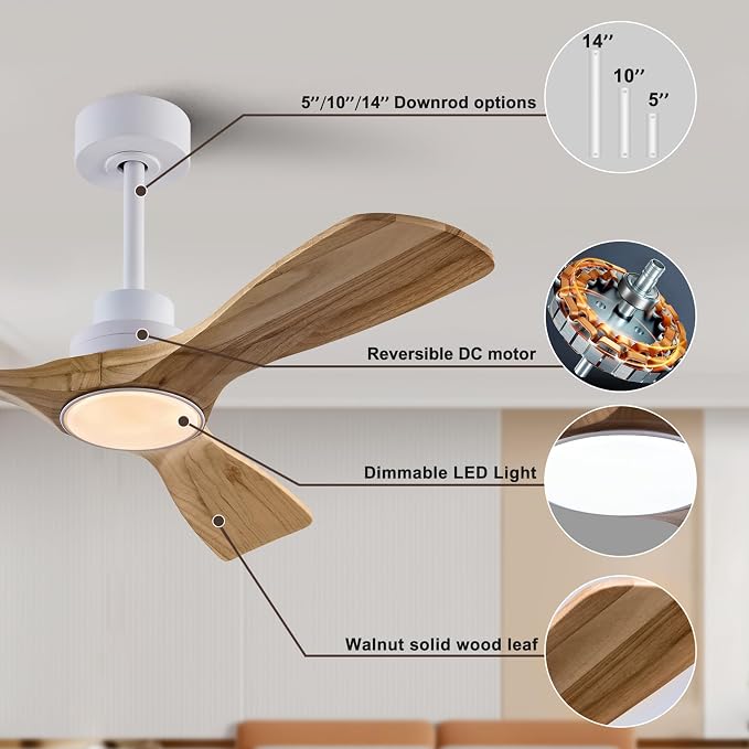 QUTWOB 42" Wood Ceiling Fan - Image 5