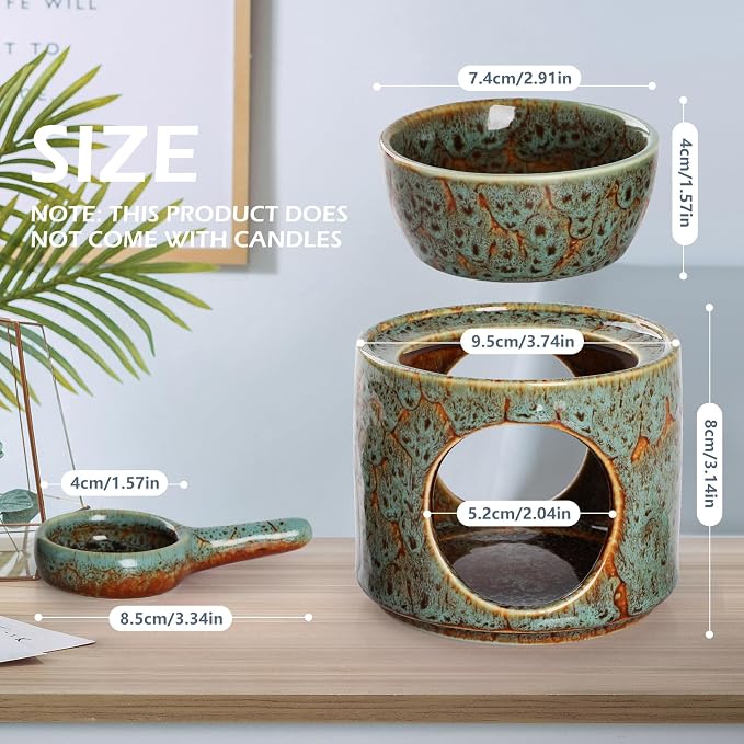 WD&CD Wax Melt Ceramic Oil Burner Green, Aroma Diffuser Essential Oil Burner - Image 2