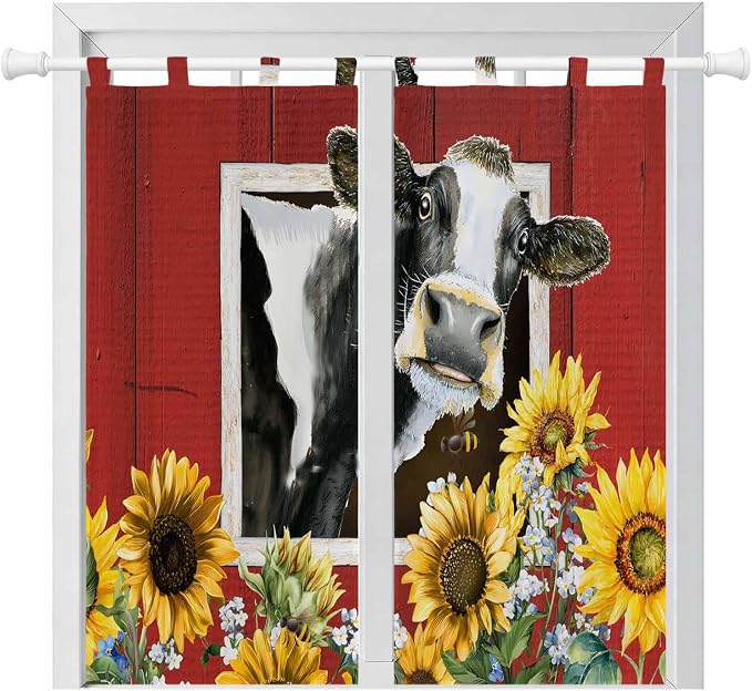 Cows Sunflowers Bedroom Curtains 72 Inch Length, Window Curtains Tab Top by Unknown
