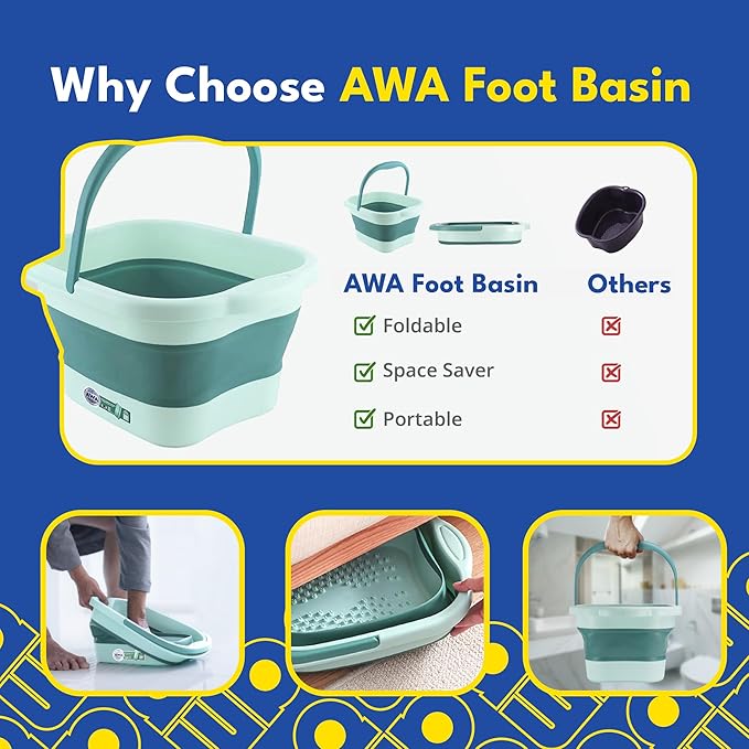Foot Soaking Tub for Soaking Feet, Collapsible Foot Tub, Foot Bath Soak Tub with Massage Nodes, Large Pedicure Foot Spa Bucket, Portable Foot Soaker Container for Foot Care Routine at Home