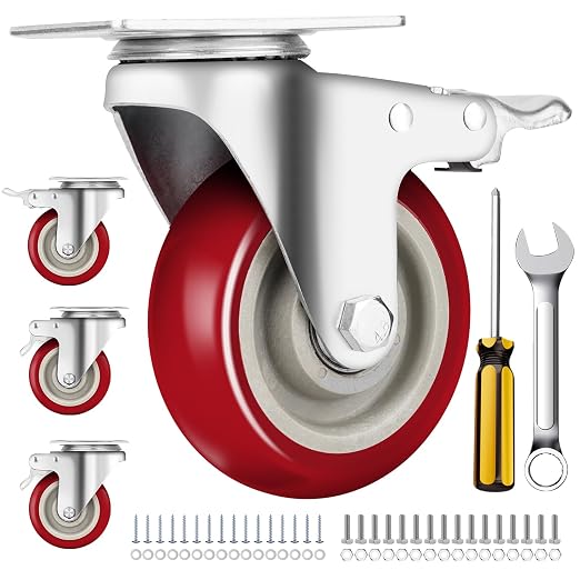Caster Wheels 4 Inch, Heavy Duty Caster Set of 4, Swivel Castor Wheel by Unknown