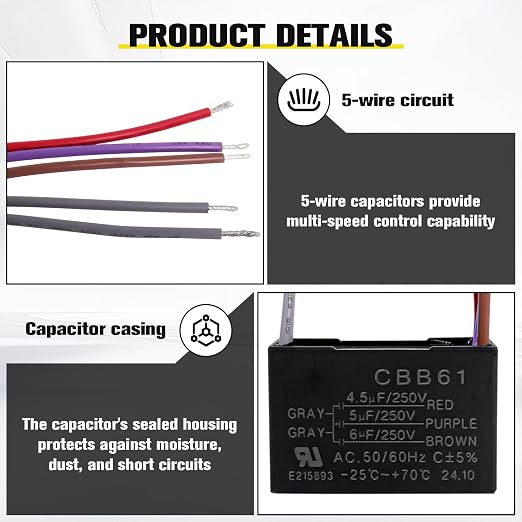 Podoy Ceiling Fan Capacitor 5 Wire - Image 4