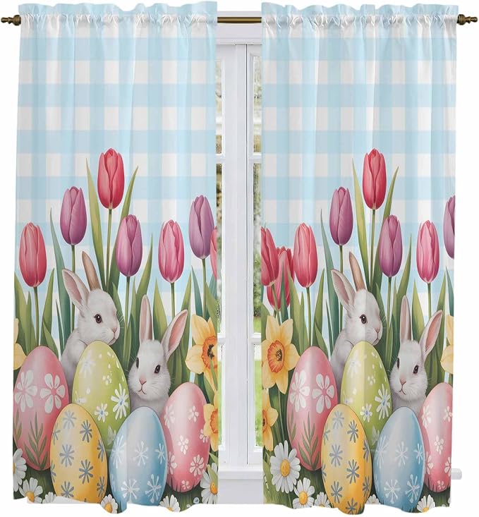 Easter Window Curtains 63 Inch Long 2 Panel Set, Rod Pocket Bedroom Curtains & - Image 2