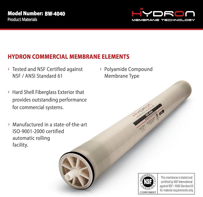 Hydron BW-4040 Reverse Osmosis Membrane – 4" x 40", 2400 GPD | High Performance - Image 3