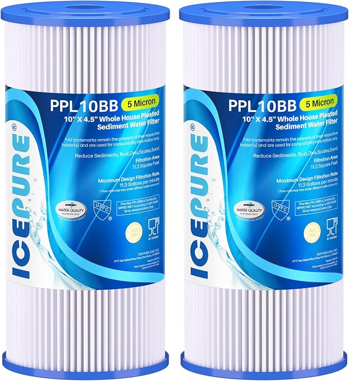 ICEPURE 5 Micron 10" x 4.5" Whole House Sediment Pleated Water Filter by ICEPURE