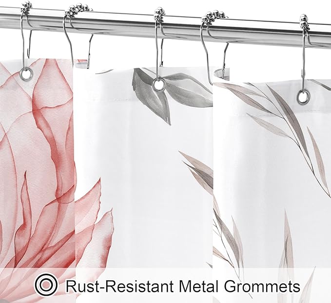 Small Stall Boho Watercolor Floral Shower Curtain 36 x 72, Red and Grey Ink Painting Style Flower Shower Curtains for Chic Elegant Bathroom, Artistic Narrow Half Size Shower Curtain