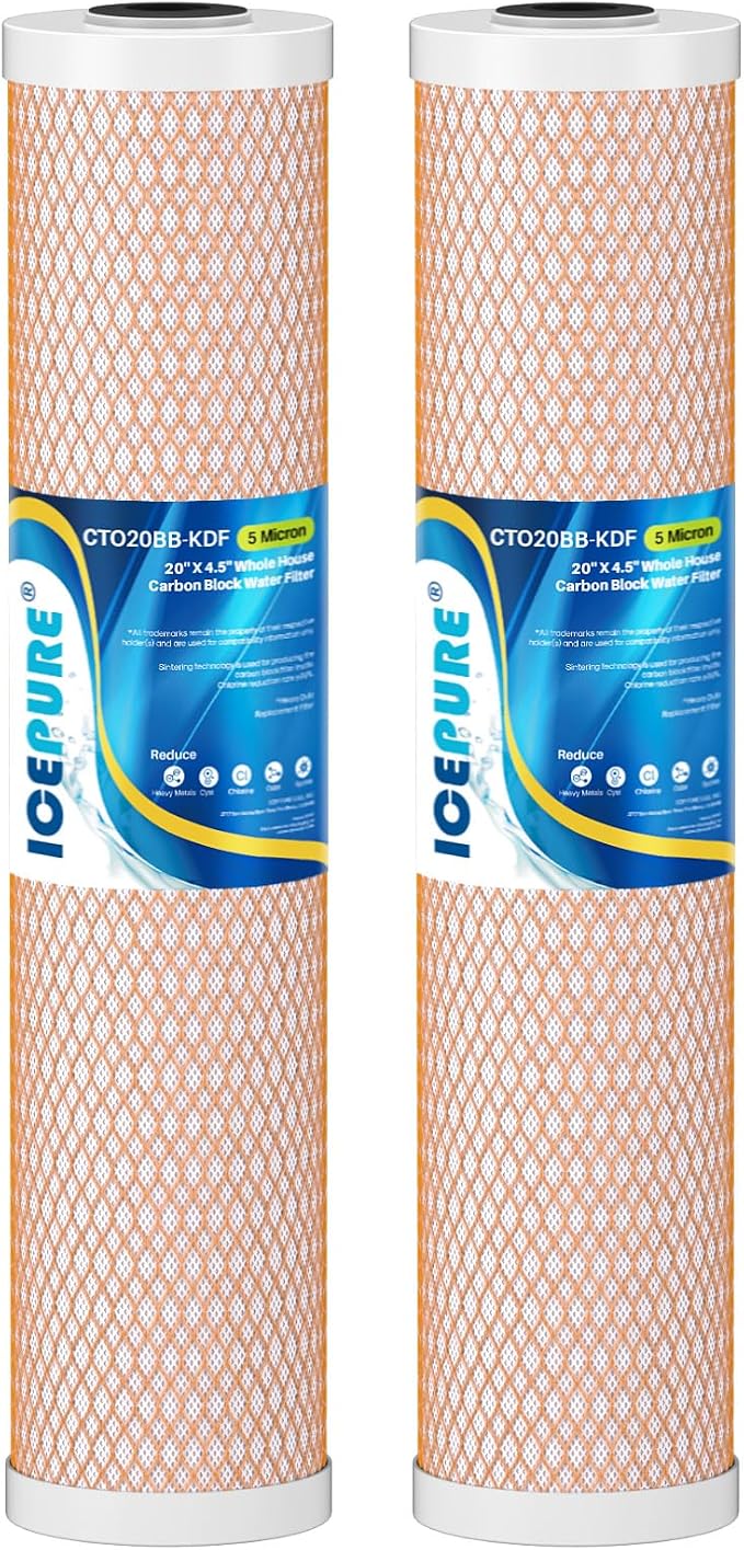 ICEPURE 5 Micron 4.5" x 20" CTO20BB-KDF Whole House Water Filter Coconut Shell by ICEPURE