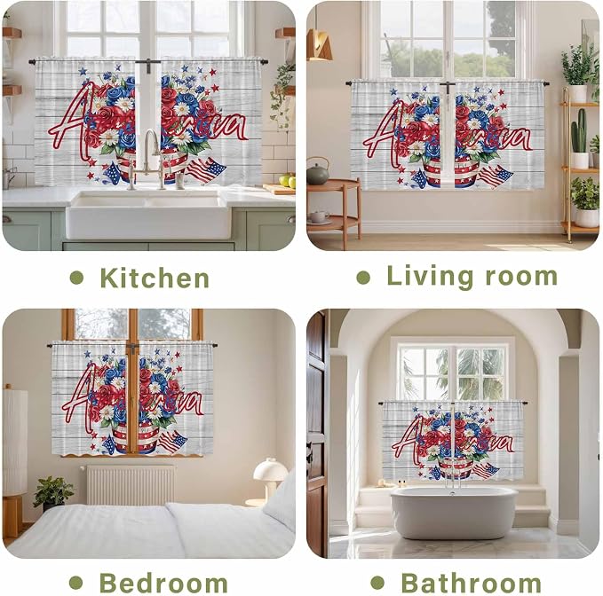 Independence Day Kitchen Curtains 54 Inch Long 2 Panel Set, Rod Pocket Window - Image 8