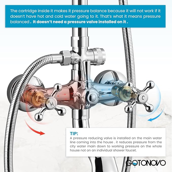 gotonovo Exposed Bathroom Shower System Classic Shower Kit 8 Inch Luxurious Rainfall Shower Head Handheld Spray Tub Filler Brass Pipe 3-Function Wall Mount Double Cross Knobs Polished Chrome