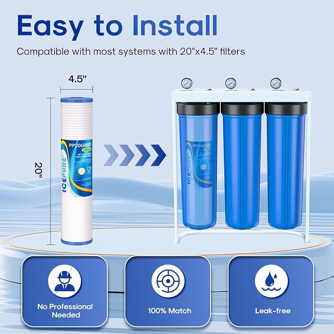ICEPURE 5 Micron 20" x 4.5" Whole House Grooved Sediment Water Filter Cartridge - Image 5