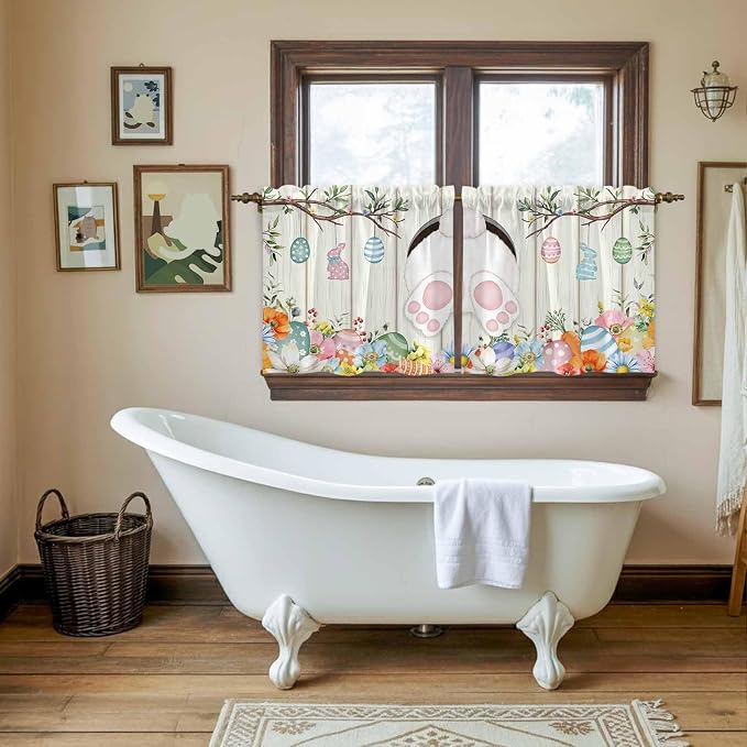 Easter Kitchen Tier Curtains 24 Inch Long 2 Panel Set, Rod Pocket Cafe Small - Image 5