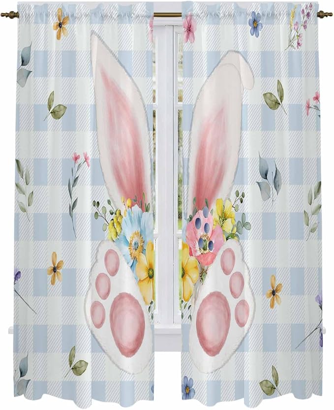 Easter Window Curtains 72 Inch Long 2 Panel Set, Rod Pocket Long Curtains & - Image 2