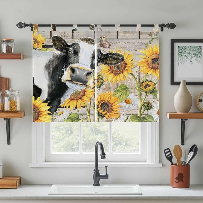 Yellow Sunflowers Bedroom Curtains 63 Inch Length, Window Curtains Tab Top - Image 3