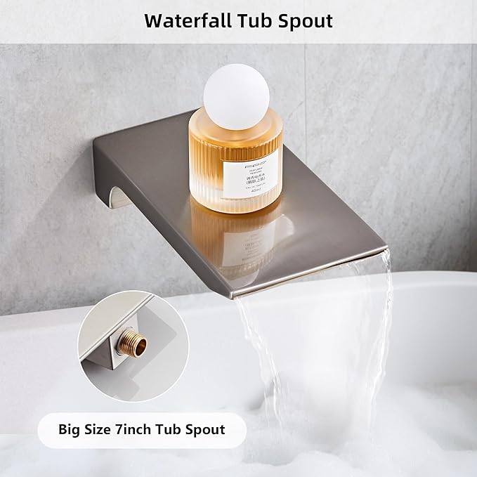Shower Faucet Set Complete with Tub Spout Shower System Wall Mounted with 12 inch Rainfall Shower Head and Handheld Shower Rain Shower Combo for Bathroom, Brushed Nickel