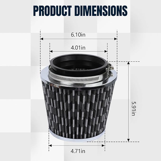 Hovom Universal Clamp-On Air Intake Filter, 76 89 102MM High Flow Round Tapered - Image 2