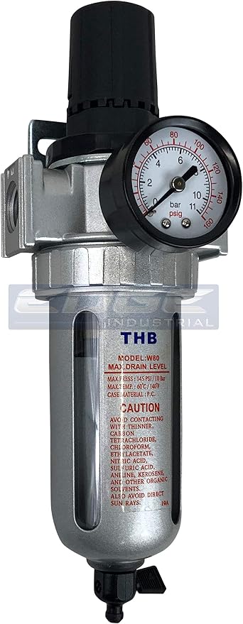 IN-LINE COMPRESSED AIR FILTER REGULATOR COMBO PIGGYBACK, POLY BOWL AND METAL - Image 2