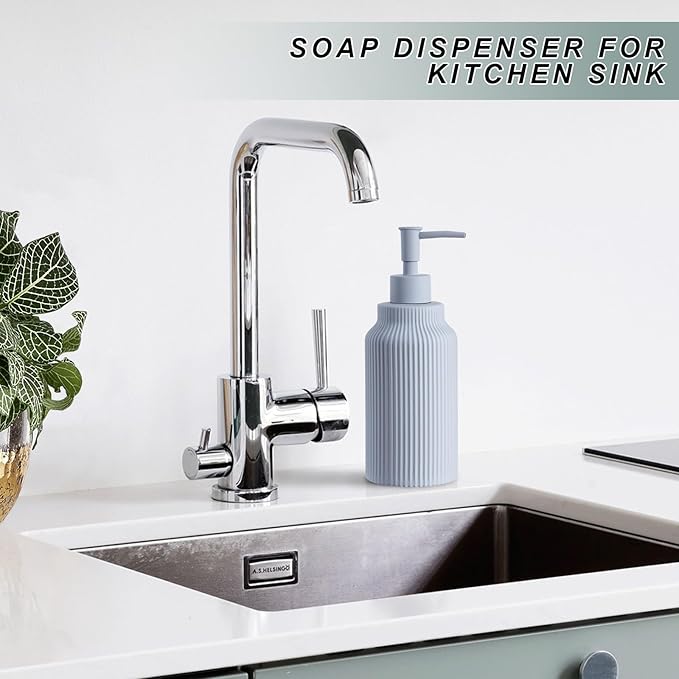 Modern Ceramic Soap Dispenser for Bathroom，14oz Ceramic Soft Touch Hand Lotion Dispenser with Pump，Liquid soap Dispenser for Kitchen Rubber Paint (Blue)