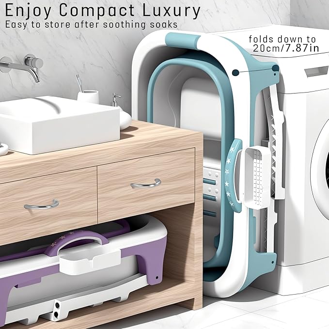 Portable Bathtub Foldable Bathtub for Adults, 39 Inch Small Tub with Ergonomic Seat & Massage Roller, Ice Bath Tub for Shower, Sitz Bath, Ice Baths Freestanding Bathtubs for Bathroom Purple
