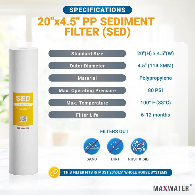 Max Water 5 Micron 20 x 4.5 Sediment Filter 20 inch Whole House BB Water - Image 2