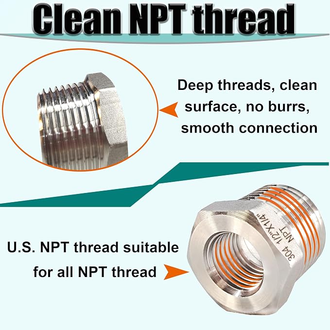 1" Male to 1/2" NPT Female Hex Bushing Reducer, 304 Stainless Steel NPT - Image 5