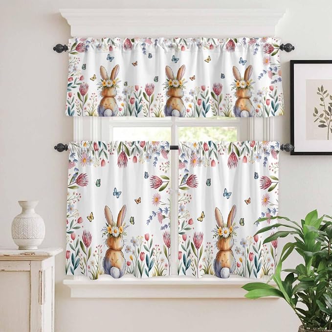 Kitchen Curtains Tiers and Valance Set of 3, Easter Light Filtering Window - Image 2