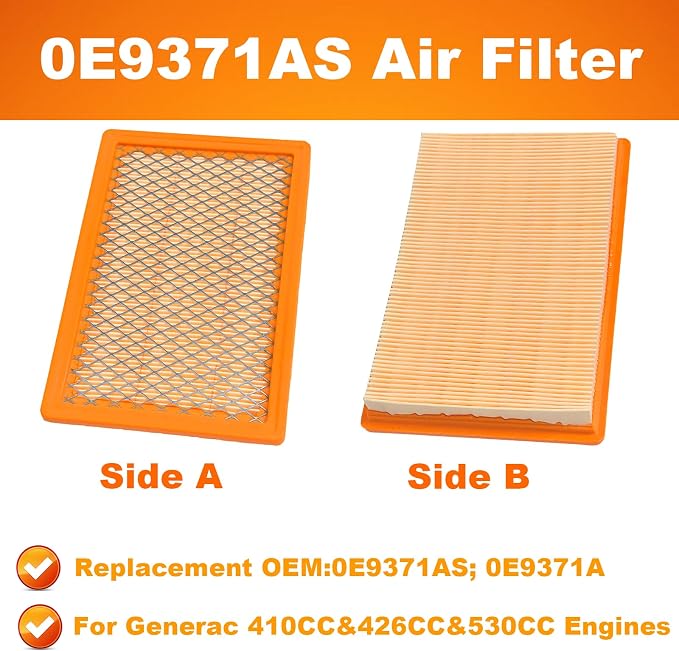 0E9371AS Air Filter for Gene-rac 410cc 530cc 8kW & 11kW Post 2013 Evolution - Image 3