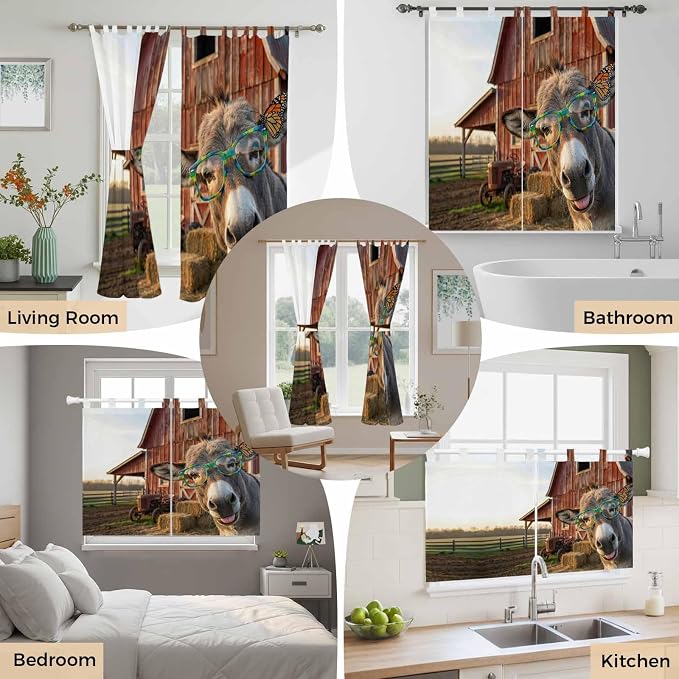 Farm Donkeys Bedroom Curtains 63 Inch Length, Window Curtains Tab Top, - Image 7