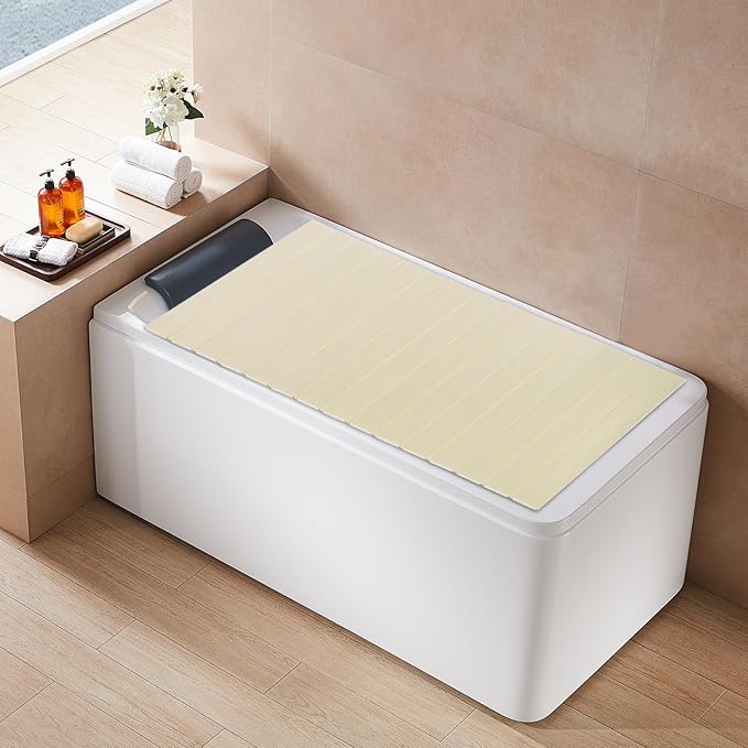 Shutter Bathtub Lid 62.9" x 31.5" Foldable Waterproof Bathtub Cover PVC Bathtub Tray Anti-dust Bathtubs Cover Anti-dust Bath Insulation Cover, Store Wine Glass, Books, Tablets