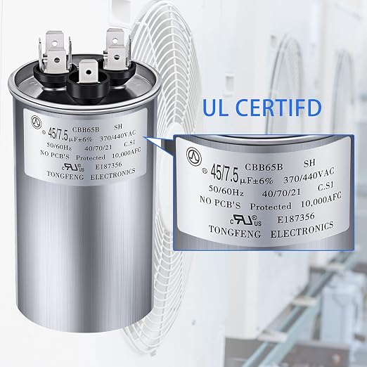 45/7.5 MFD uF 370/440V CBB65 Dual Run Round Capacitor - Image 4