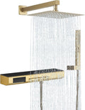 Brushed Gold Rain Shower System Combo: 10" Wall-Mounted Shower Fixtures with 2-in-1 Handheld Spray, Shower Valve with Body Jets, and Waterfall Spout Shower Faucet Set