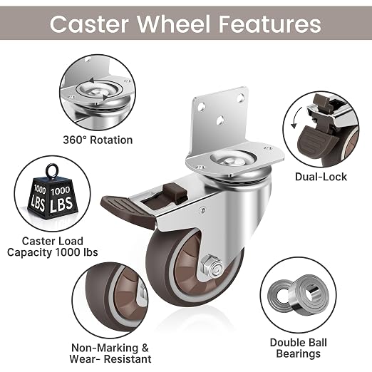Nefish 3 Inch Side Mount Casters Wheels, L-Shaped Rubber Caster Set of 4 - Image 4