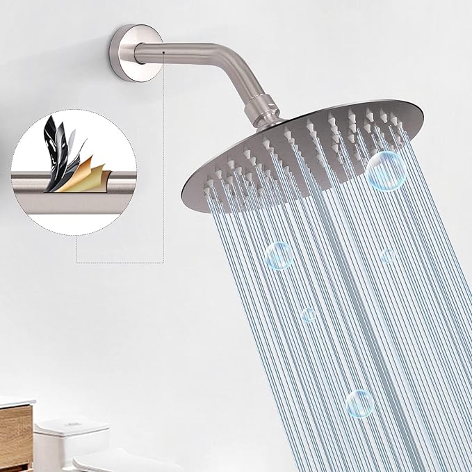 HarJue Shower Arm with Flange and Teflon Tape, Wall Mounted Shower Pipe 304 Stainless Steel Extension Arm for Fixed Shower Head & Handheld (6 Inch, Brushed Nickel)