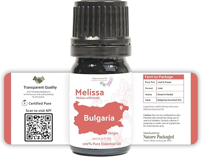 Melissa Essential Oil - Direct from Bulgarian Sustainable Farms - Steam Distilled - Aceite Toronjil for Aromatherapy, Massage, Diffuser, DIY Candle and Soap Making - 8oz