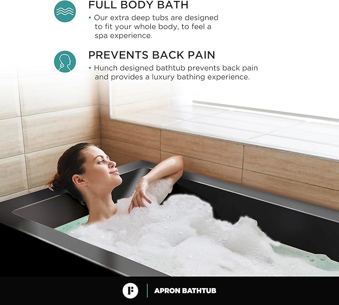 Fine Fixtures Acrylic, Fiberglass Alcove Soaking Bathtub with Integral Apron Front - Drain Included (60" x 30", Right Hand, Black)