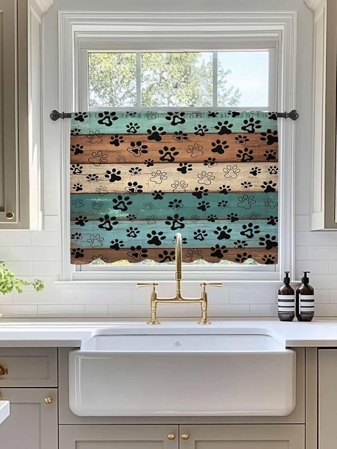Sheer Curtains 45 Inch Length, Vintage Farmhouse Country Wooden Grain Privacy - Image 3