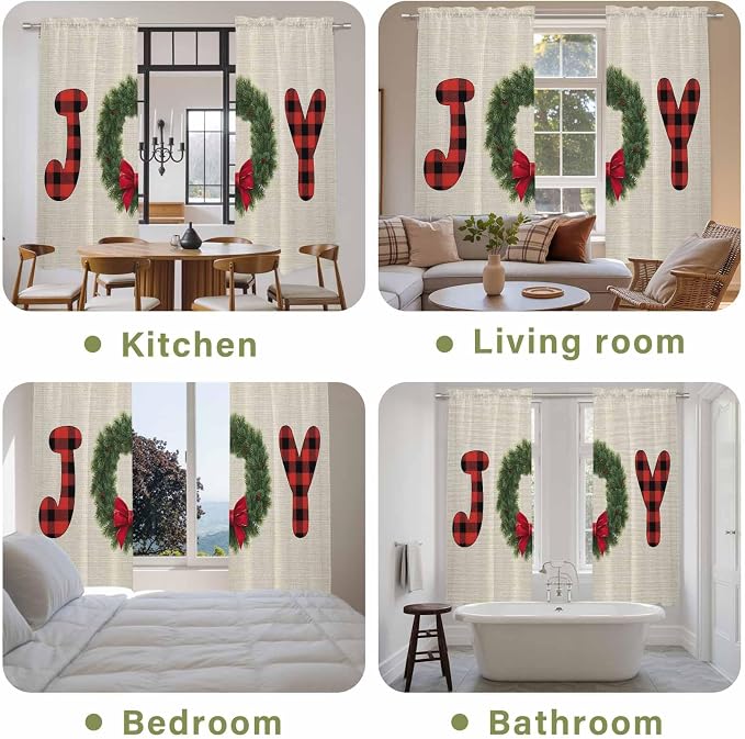 Red Green Christmas Window Curtains 72 Inch Long 2 Panel Set, Rod Pocket Long - Image 8