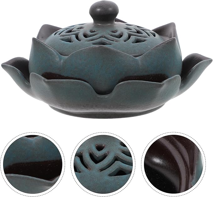 Happyyami Vintage Ceramic Lotus Incense Holder Censer - Image 8