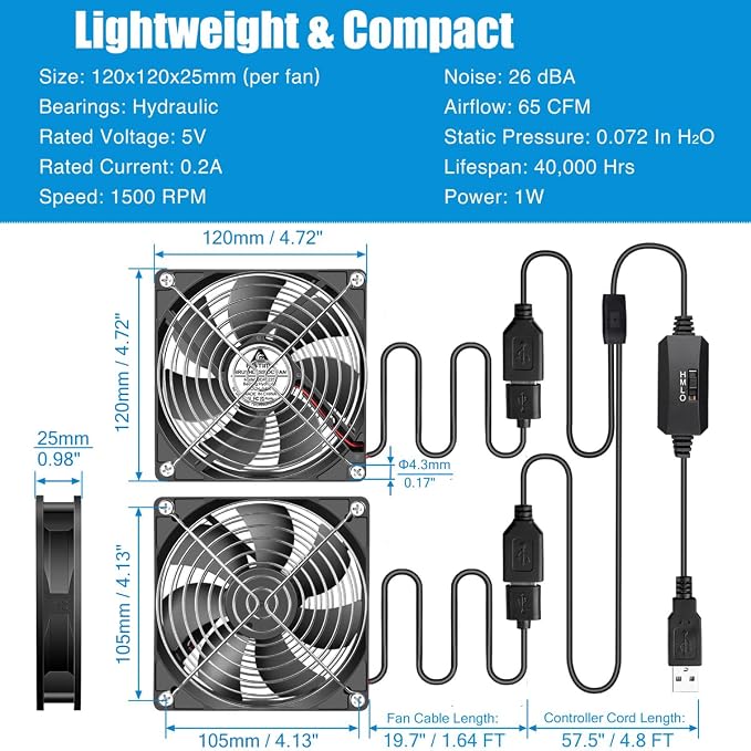 GDSTIME Quiet Dual 120mm USB Fan - Image 6