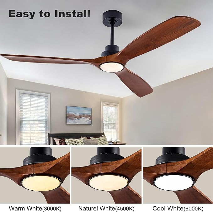 QUTWOB 60" Wood Ceiling Fan - Image 4