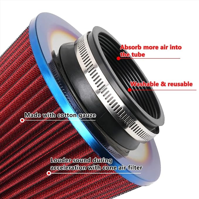 Cold Air Intake Filter, High Performance, Washable Filter, Clamp-On Replacement - Image 4