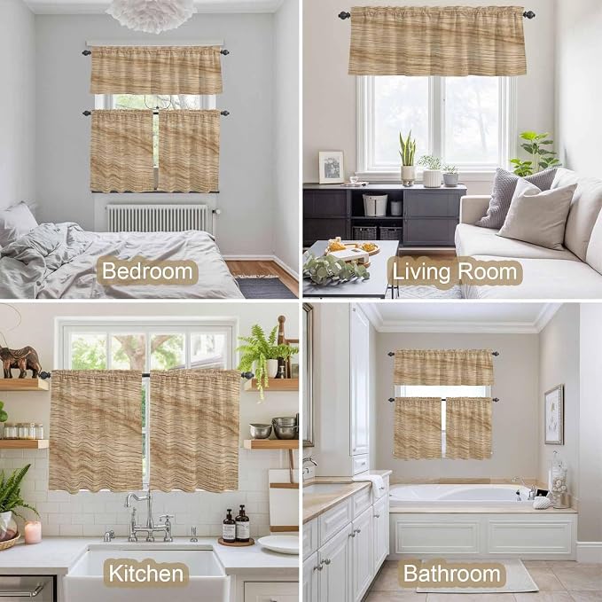 Kitchen Curtains Tiers and Valance Set of 3, Country Farmhouse Light Filtering - Image 7