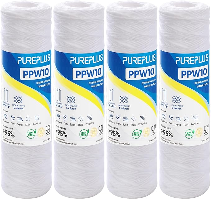 PUREPLUS 5 Micron 10"x2.5" Whole House String Wound Sediment Filter by PUREPLUS