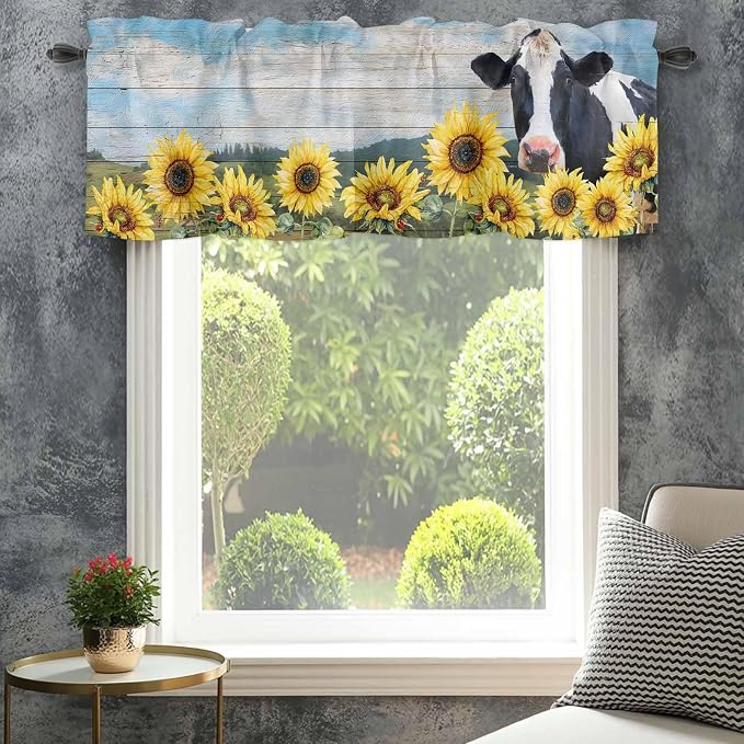 Cow Sunflowers Curtain Valances - Image 4