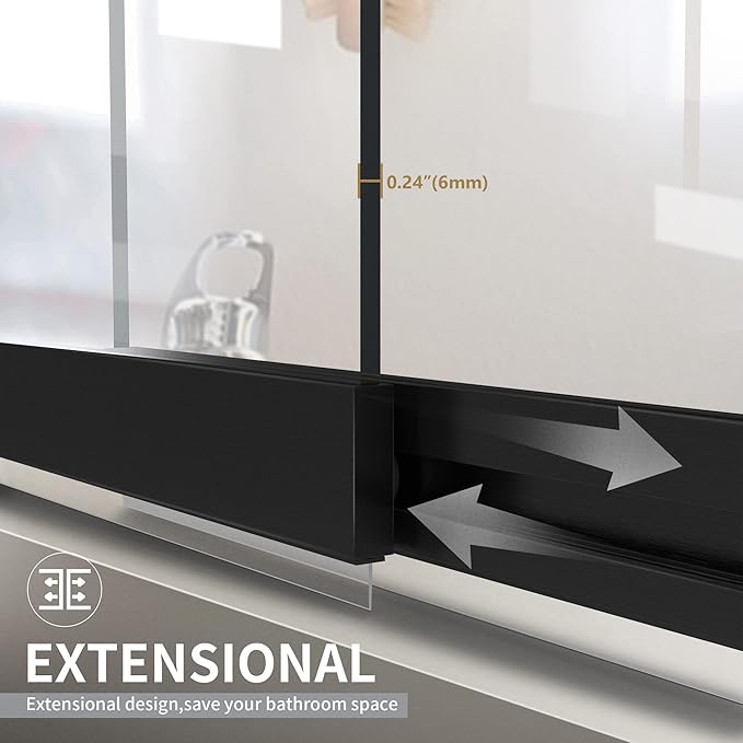 Bathtub Sliding Double Swing Door, Frameless Tempered Glass Shower Doors 22-36 * 55” Bathroom Screen Panel, Clear Deluxe Shower Door Matte Black