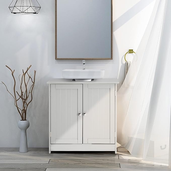 Bonnlo Pedestal Sink Storage Cabinet with 2 Doors Traditional Under Sink Cabinet Bathroom Space Saver Organizer with Adjustable Shelf White 23 5/8" W x 11 7/16" D x 23 5/8" H